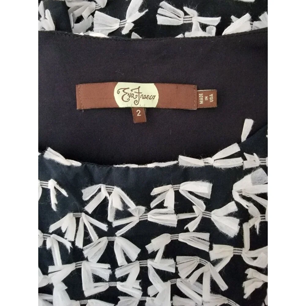 Anthropologie EVA FRANCO Festive Bow Black & White Sleeveless Dress Sz 2 MUSA - Picture 4 of 6